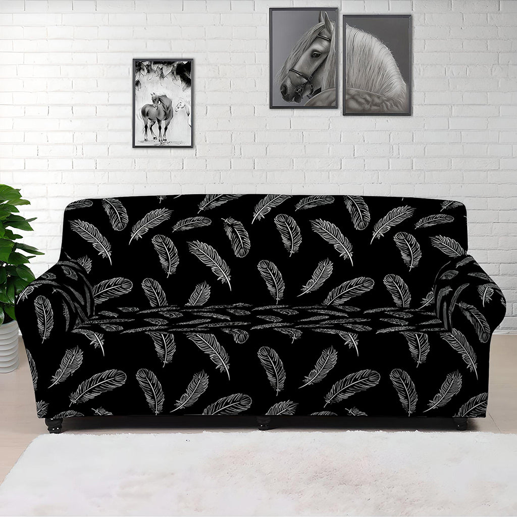 Black And White Feather Pattern Print Sofa Cover