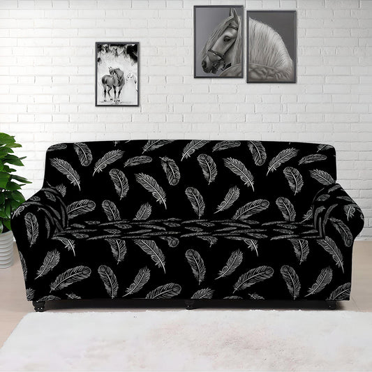 Black And White Feather Pattern Print Sofa Cover