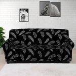 Black And White Feather Pattern Print Sofa Cover