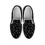 Black And White Feather Pattern Print White Slip On Shoes