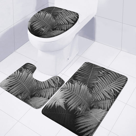 Black And White Fern Leaf Print 3 Piece Bath Mat Set