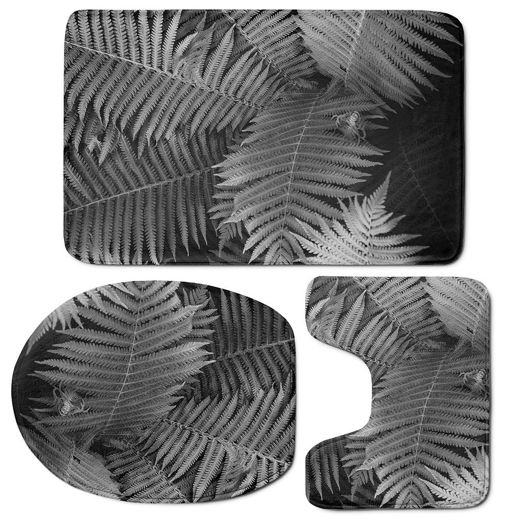 Black And White Fern Leaf Print 3 Piece Bath Mat Set