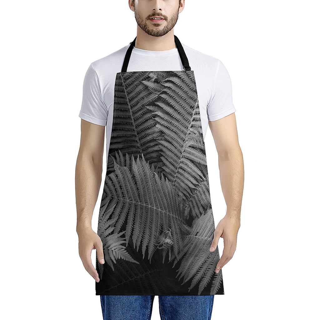 Black And White Fern Leaf Print Apron