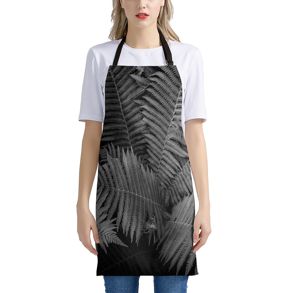 Black And White Fern Leaf Print Apron