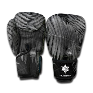 Black And White Fern Leaf Print Boxing Gloves