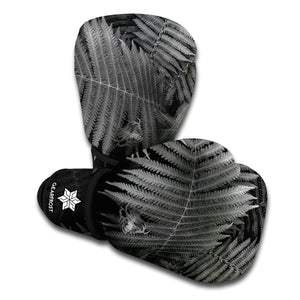 Black And White Fern Leaf Print Boxing Gloves