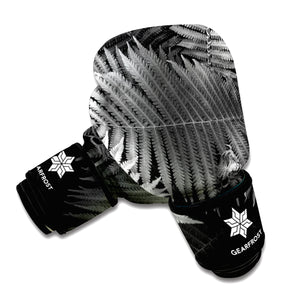 Black And White Fern Leaf Print Boxing Gloves