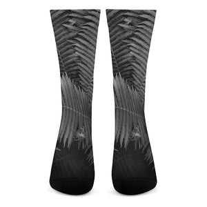 Black And White Fern Leaf Print Crew Socks