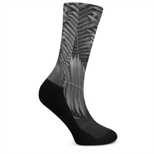 Black And White Fern Leaf Print Crew Socks