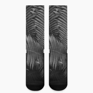 Black And White Fern Leaf Print Crew Socks