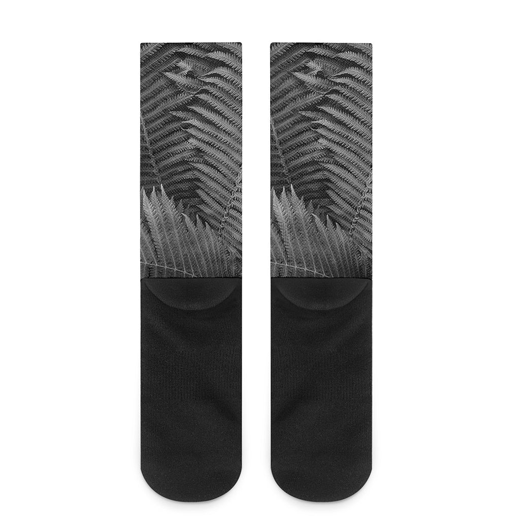 Black And White Fern Leaf Print Crew Socks