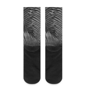 Black And White Fern Leaf Print Crew Socks