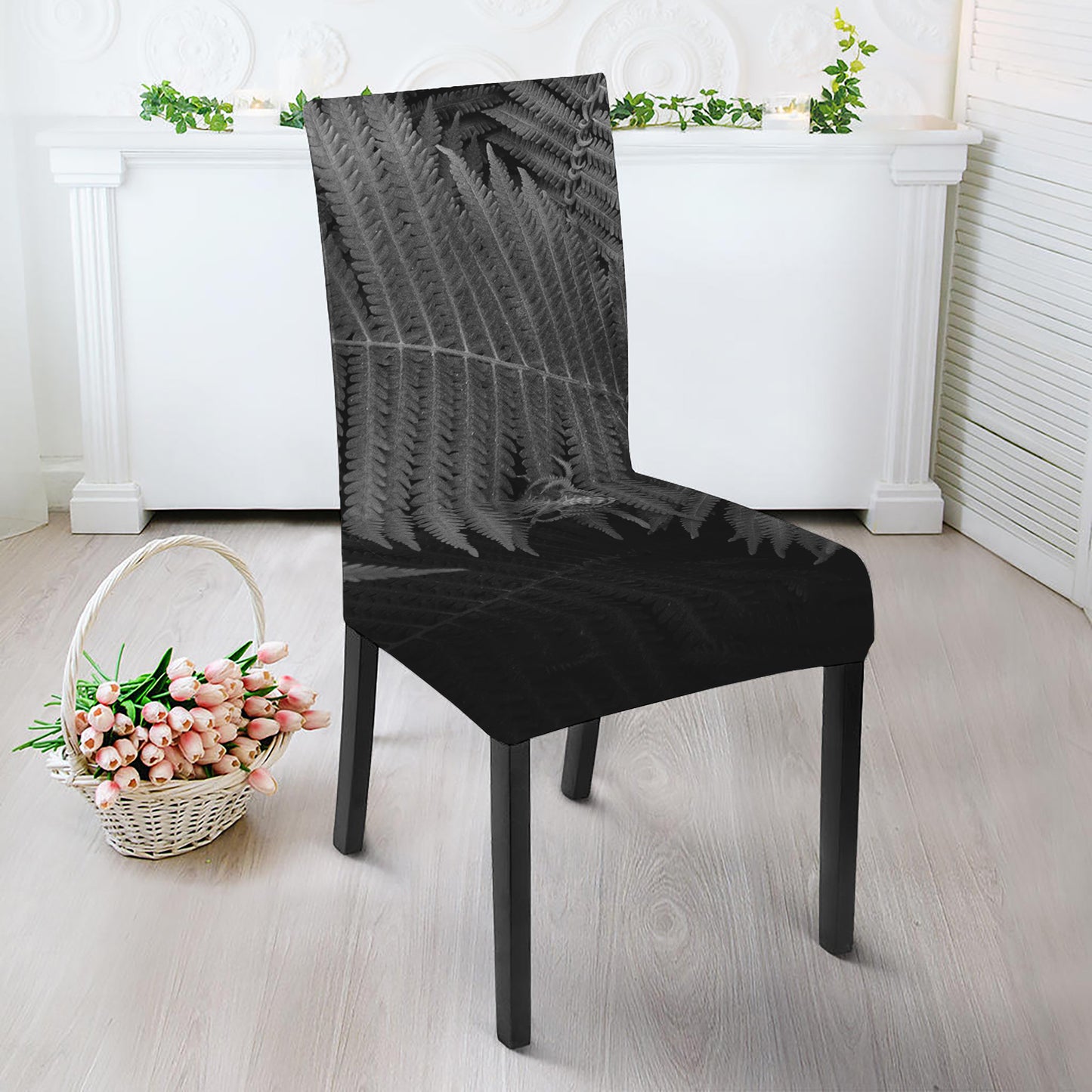 Black And White Fern Leaf Print Dining Chair Slipcover