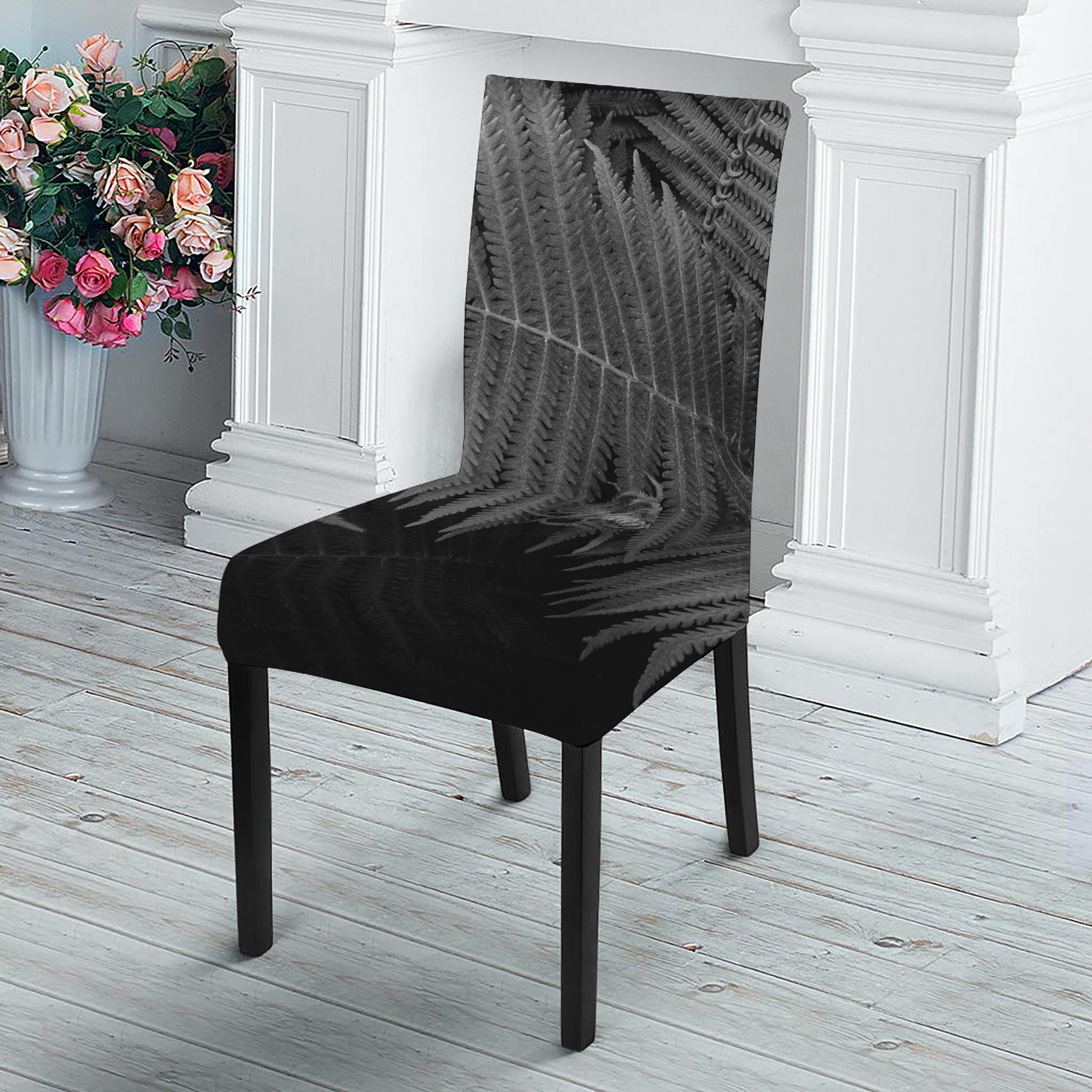 Black And White Fern Leaf Print Dining Chair Slipcover