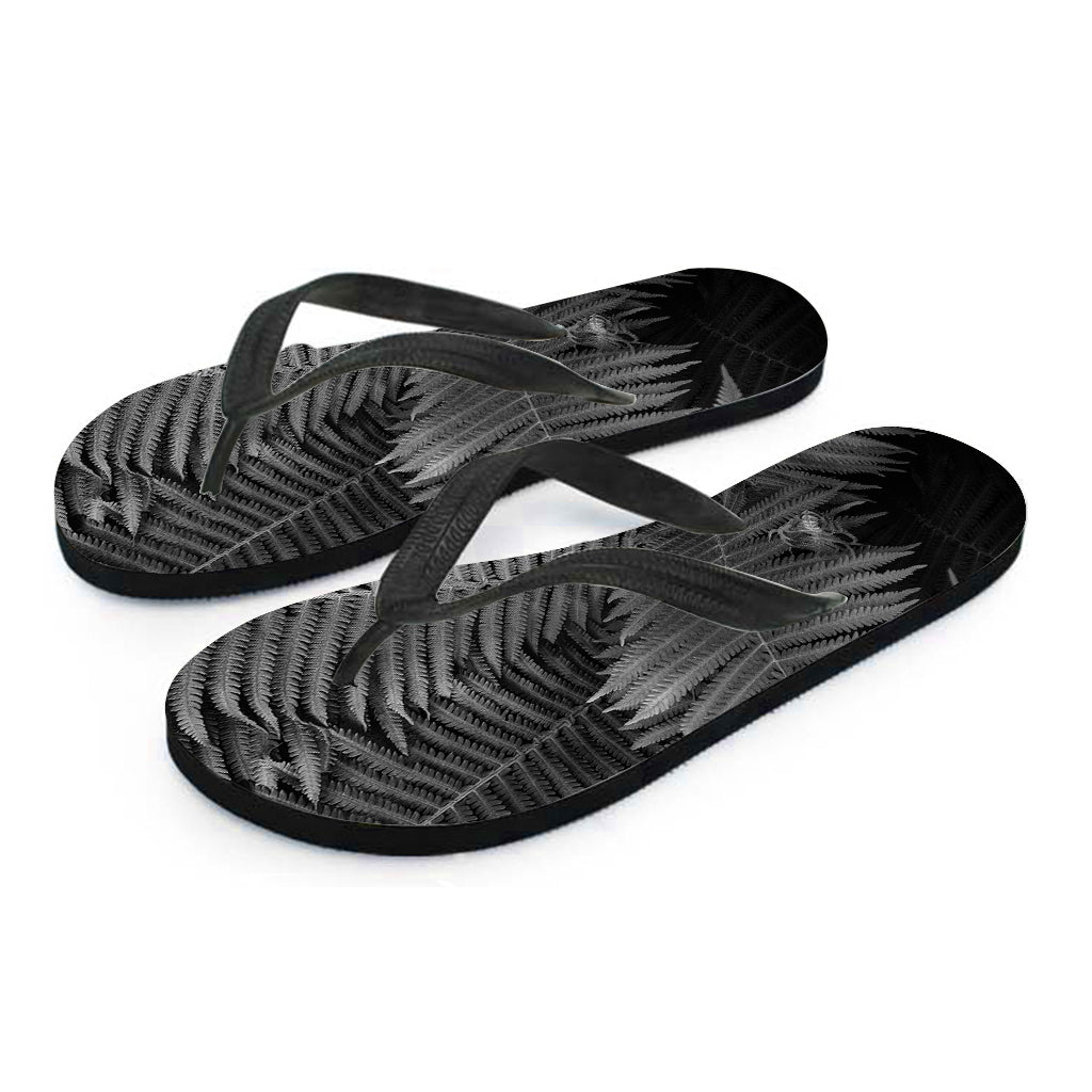 Black And White Fern Leaf Print Flip Flops