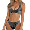 Black And White Fern Leaf Print Front Bow Tie Bikini