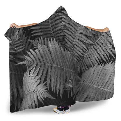 Black And White Fern Leaf Print Hooded Blanket