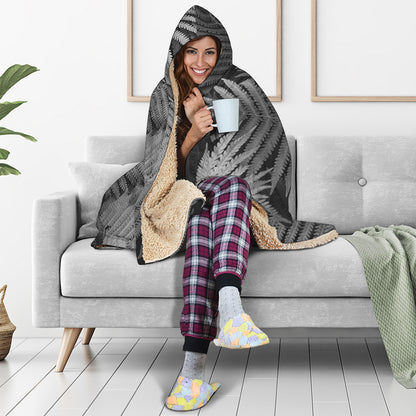 Black And White Fern Leaf Print Hooded Blanket