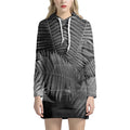 Black And White Fern Leaf Print Pullover Hoodie Dress