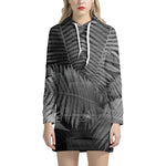 Black And White Fern Leaf Print Hoodie Dress