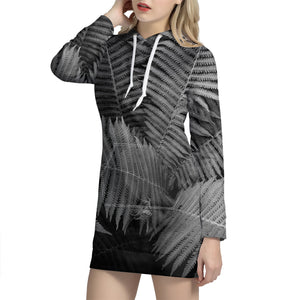 Black And White Fern Leaf Print Hoodie Dress