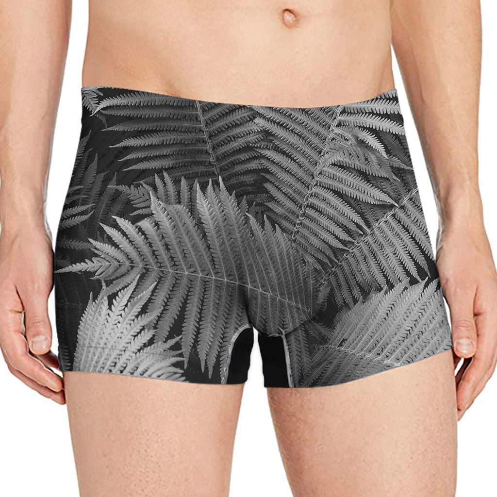 Black And White Fern Leaf Print Men's Boxer Briefs