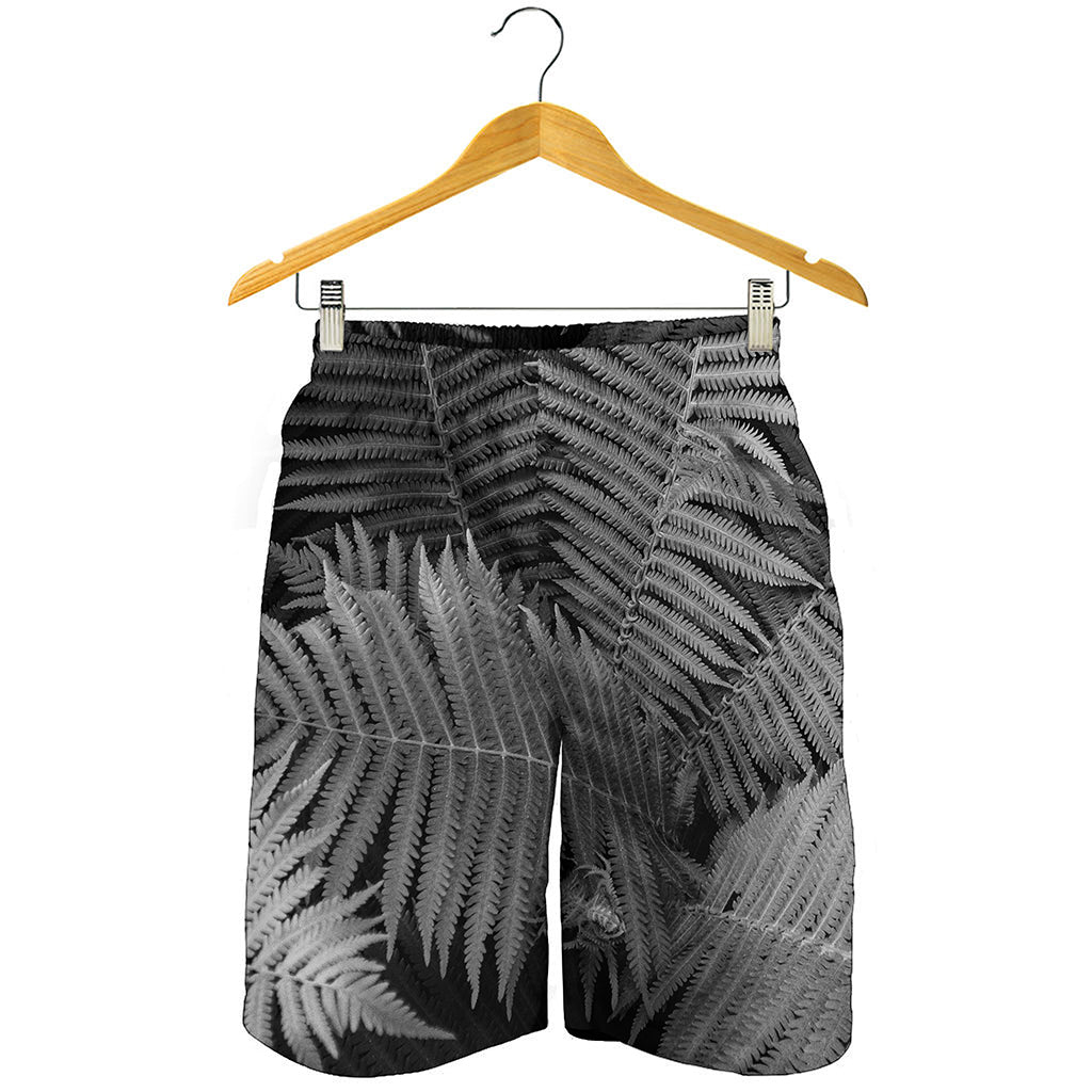 Black And White Fern Leaf Print Men's Shorts