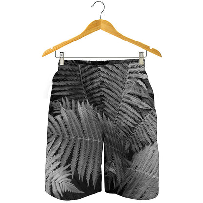 Black And White Fern Leaf Print Men's Shorts