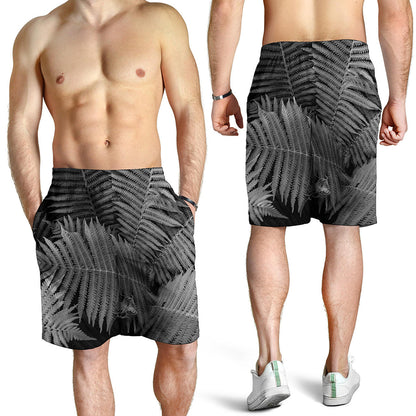 Black And White Fern Leaf Print Men's Shorts