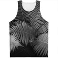 Black And White Fern Leaf Print Men's Tank Top