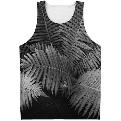 Black And White Fern Leaf Print Men's Tank Top