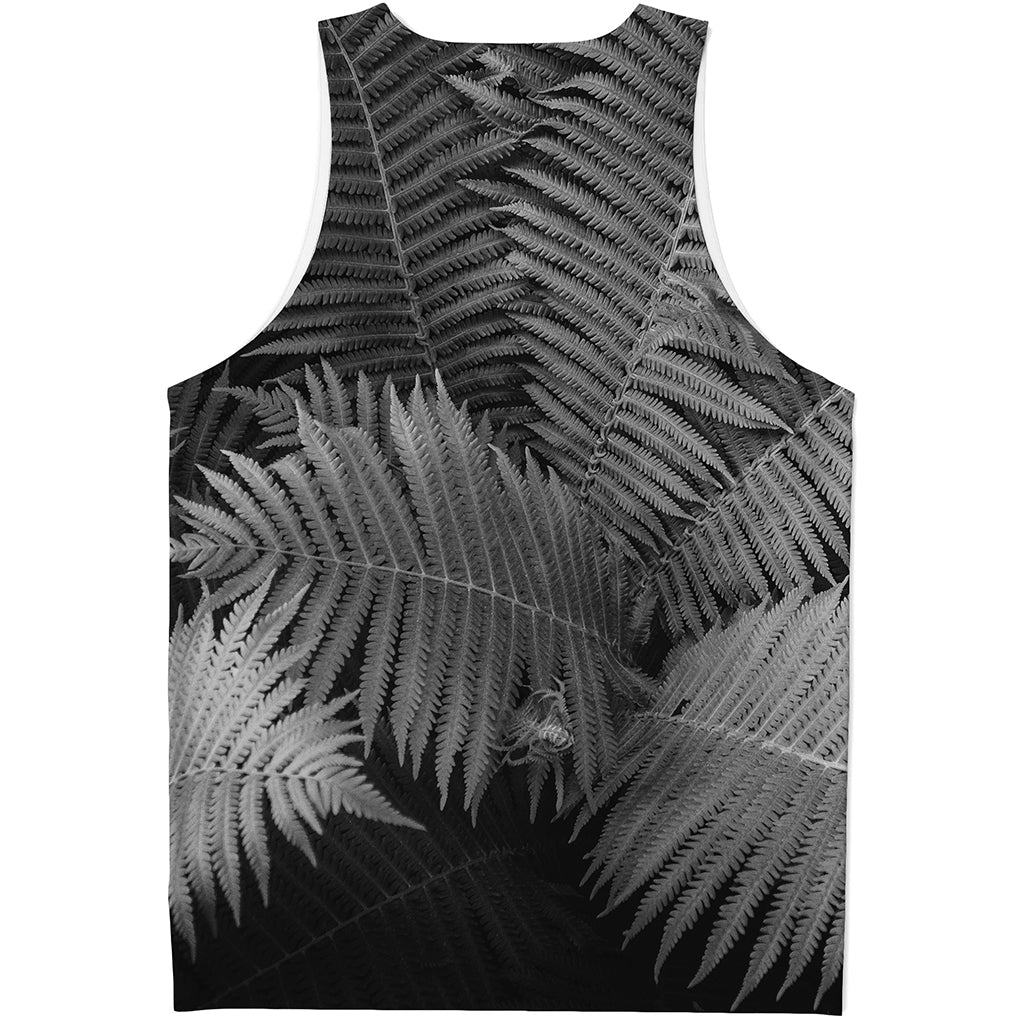 Black And White Fern Leaf Print Men's Tank Top