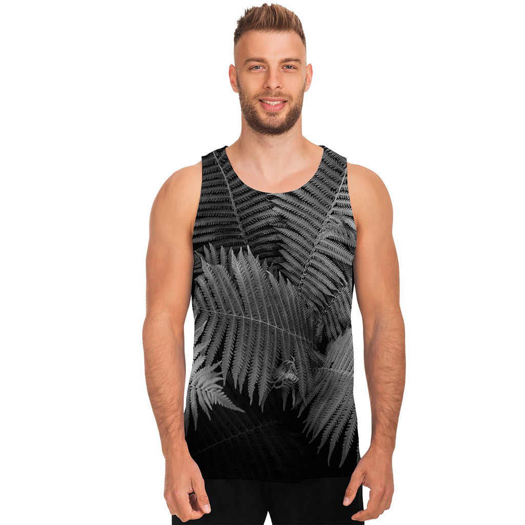 Black And White Fern Leaf Print Men's Tank Top