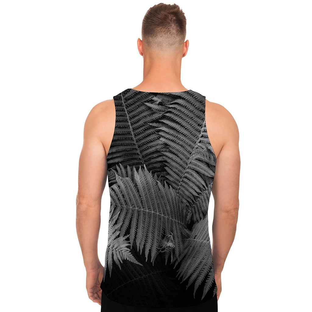 Black And White Fern Leaf Print Men's Tank Top