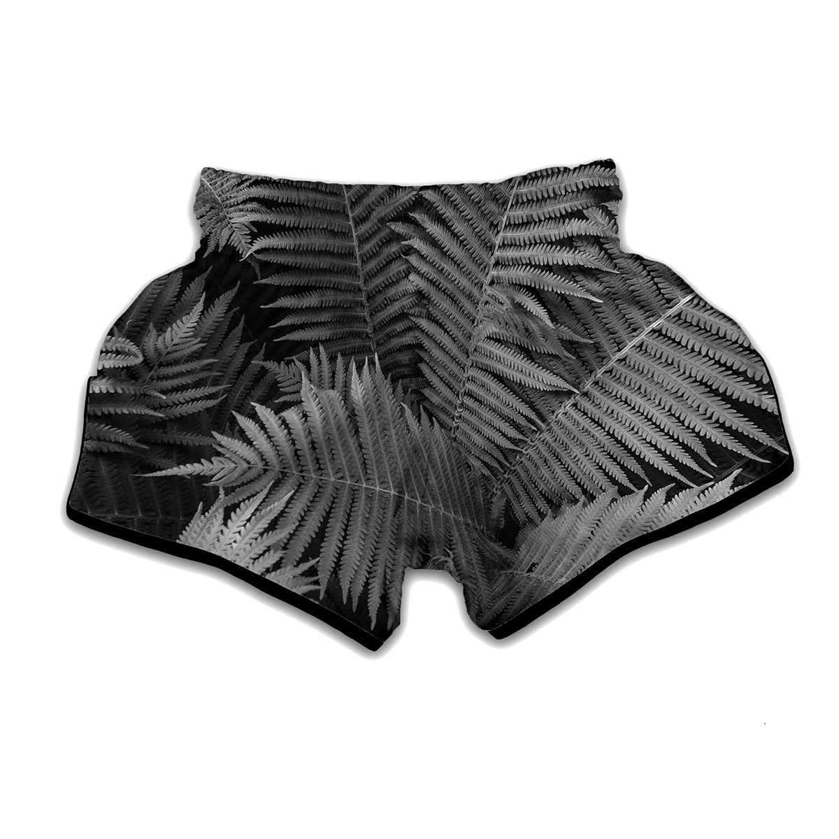 Black And White Fern Leaf Print Muay Thai Boxing Shorts