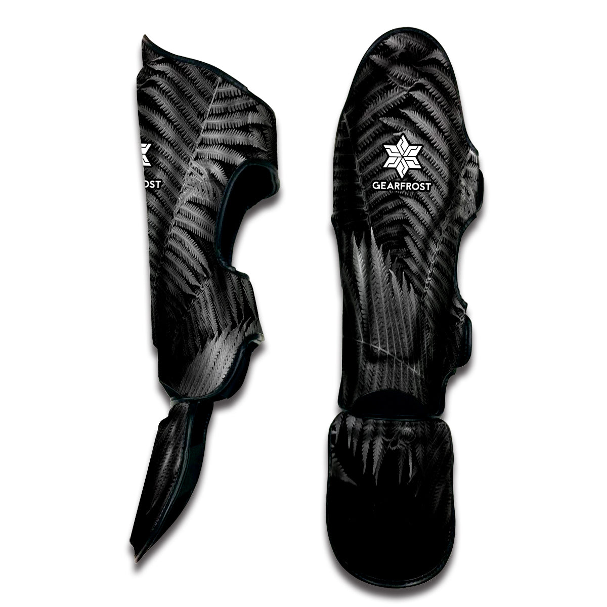 Black And White Fern Leaf Print Muay Thai Shin Guard