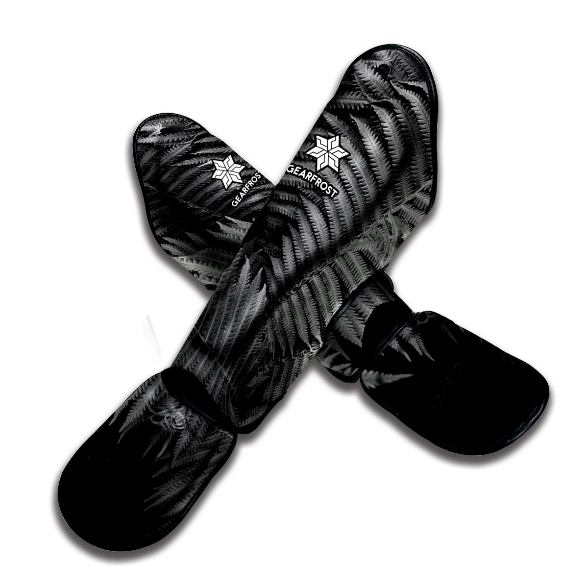 Black And White Fern Leaf Print Muay Thai Shin Guard