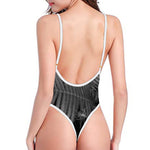 Black And White Fern Leaf Print One Piece High Cut Swimsuit