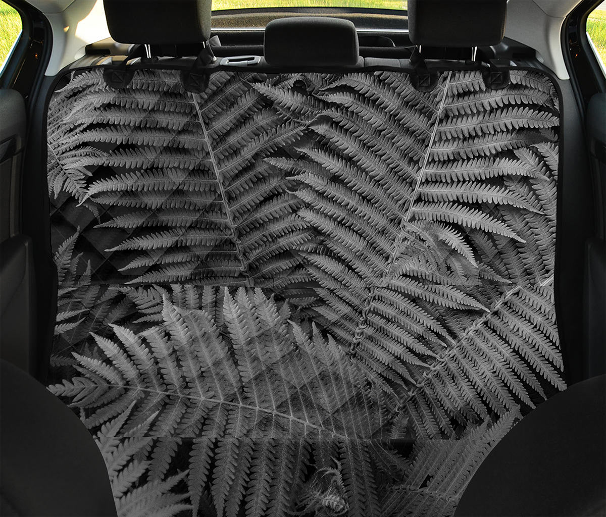 Black And White Fern Leaf Print Pet Car Back Seat Cover