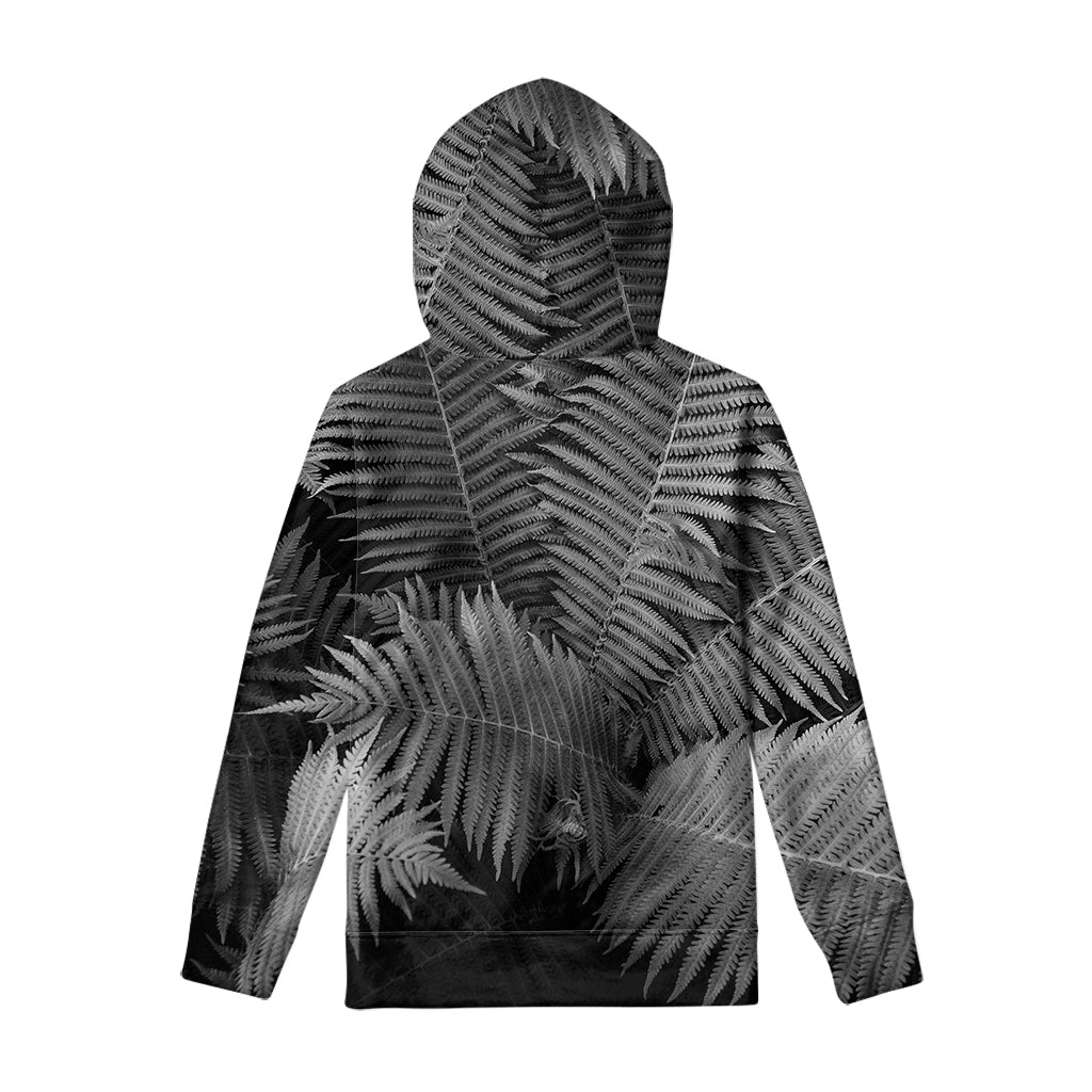 Black And White Fern Leaf Print Pullover Hoodie