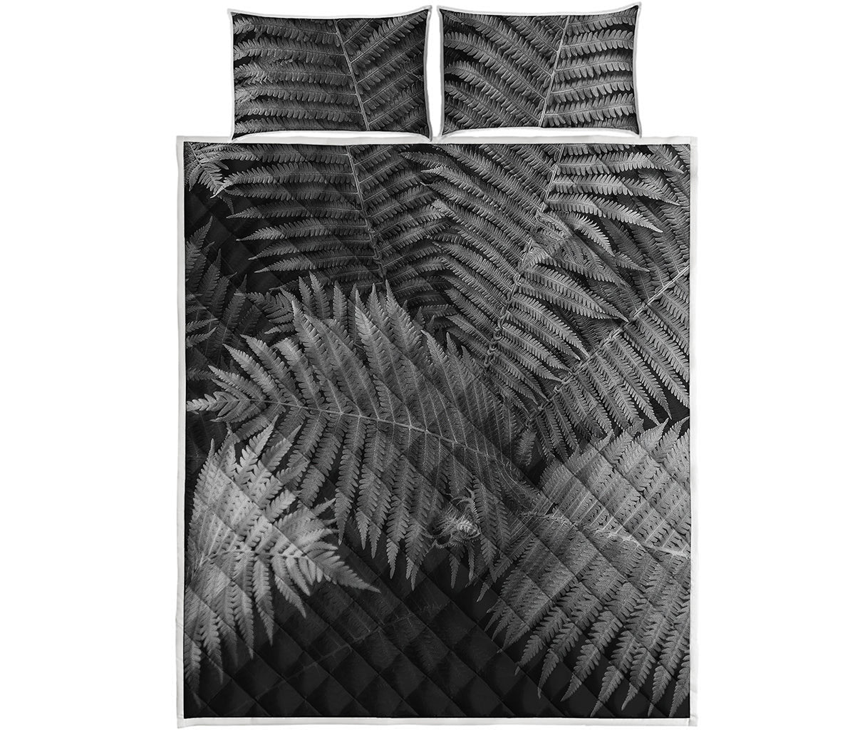 Black And White Fern Leaf Print Quilt Bed Set