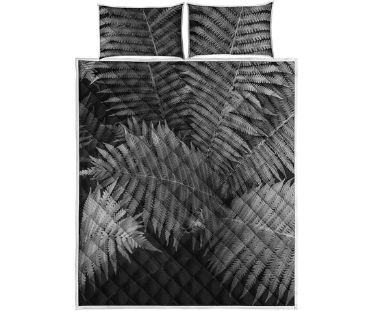 Black And White Fern Leaf Print Quilt Bed Set