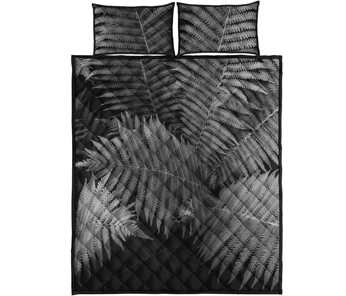 Black And White Fern Leaf Print Quilt Bed Set