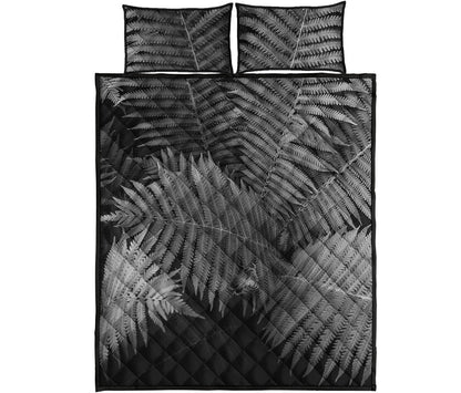 Black And White Fern Leaf Print Quilt Bed Set