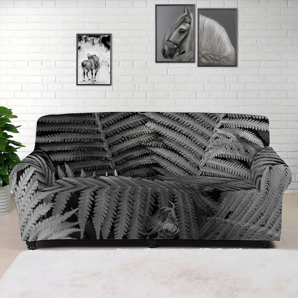 Black And White Fern Leaf Print Sofa Cover