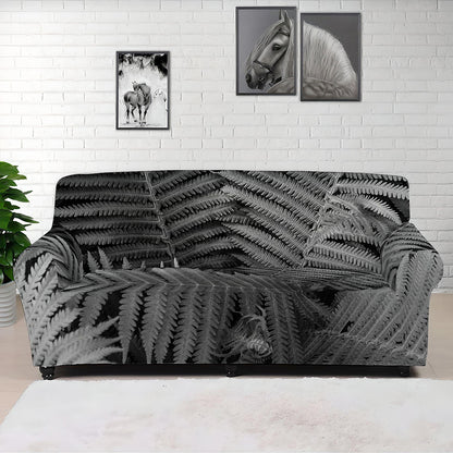 Black And White Fern Leaf Print Sofa Cover