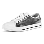 Black And White Fern Leaf Print White Low Top Shoes