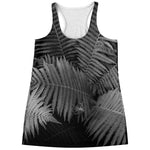 Black And White Fern Leaf Print Women's Racerback Tank Top