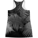 Black And White Fern Leaf Print Women's Racerback Tank Top