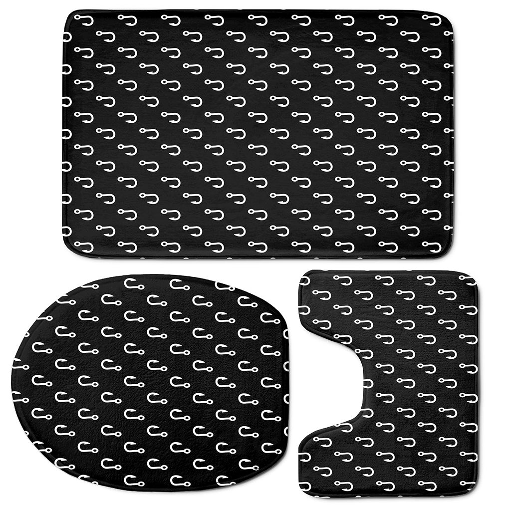 Black And White Fishing Hooks Print 3 Piece Bath Mat Set